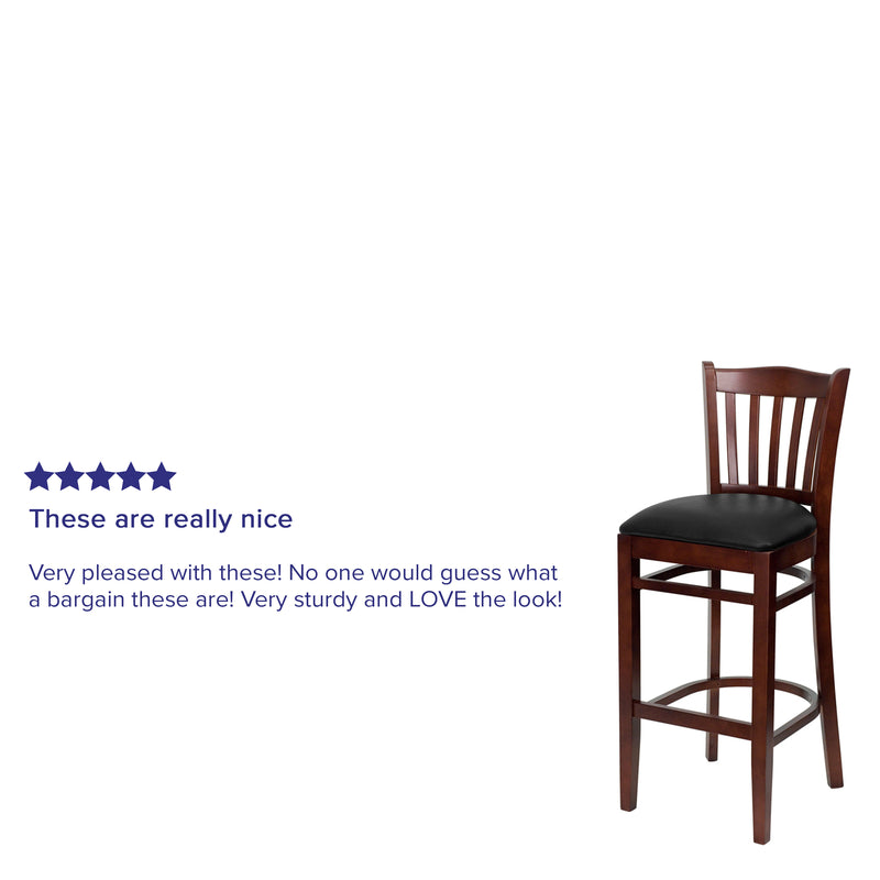 Mahogany Wood Stool-Blk Vinyl