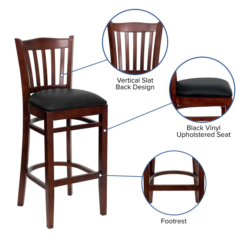 Mahogany Wood Stool-Blk Vinyl