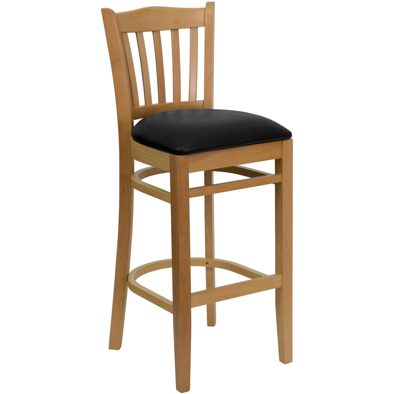 Natural Wood Stool-Blk Vinyl