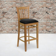 Natural Wood Stool-Blk Vinyl