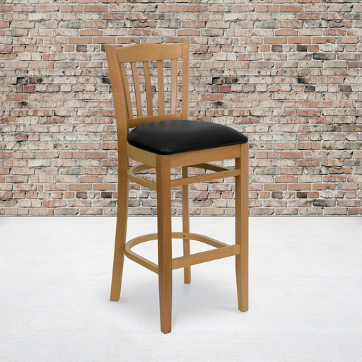 Natural Wood Stool-Blk Vinyl