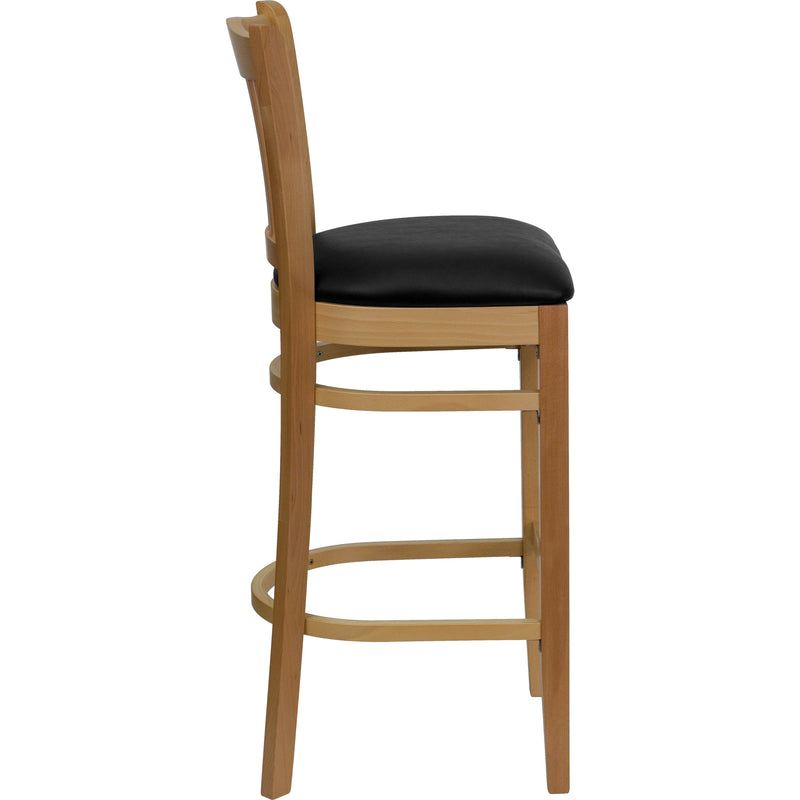 Natural Wood Stool-Blk Vinyl