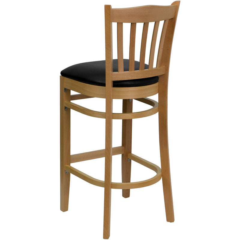 Natural Wood Stool-Blk Vinyl