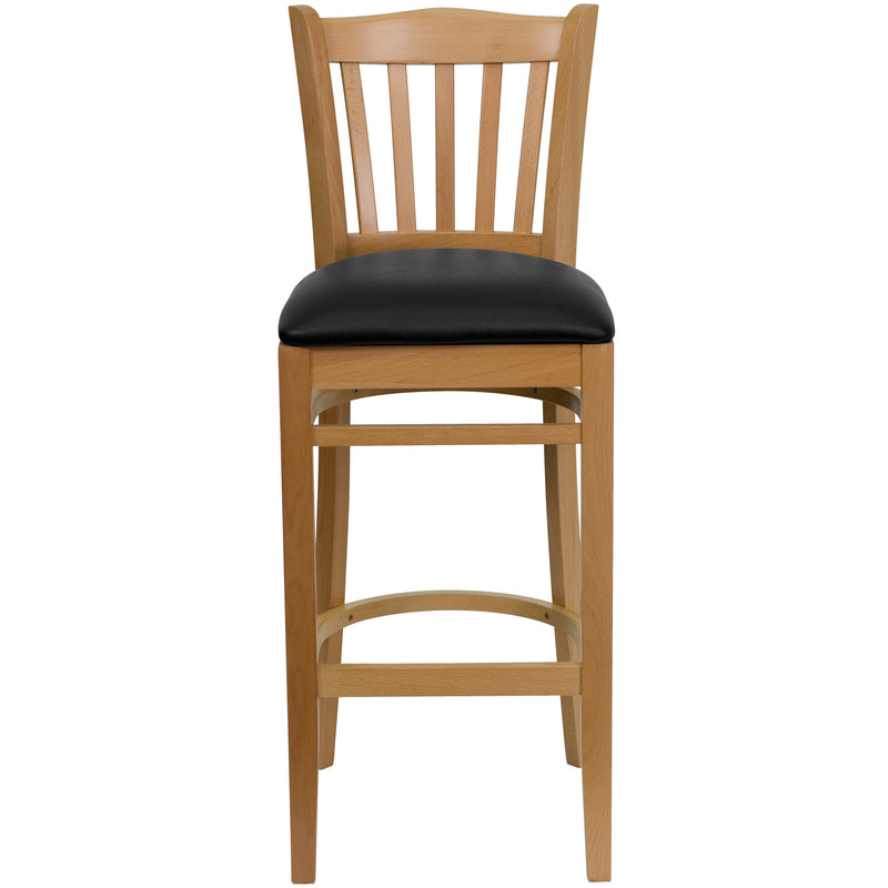 Natural Wood Stool-Blk Vinyl