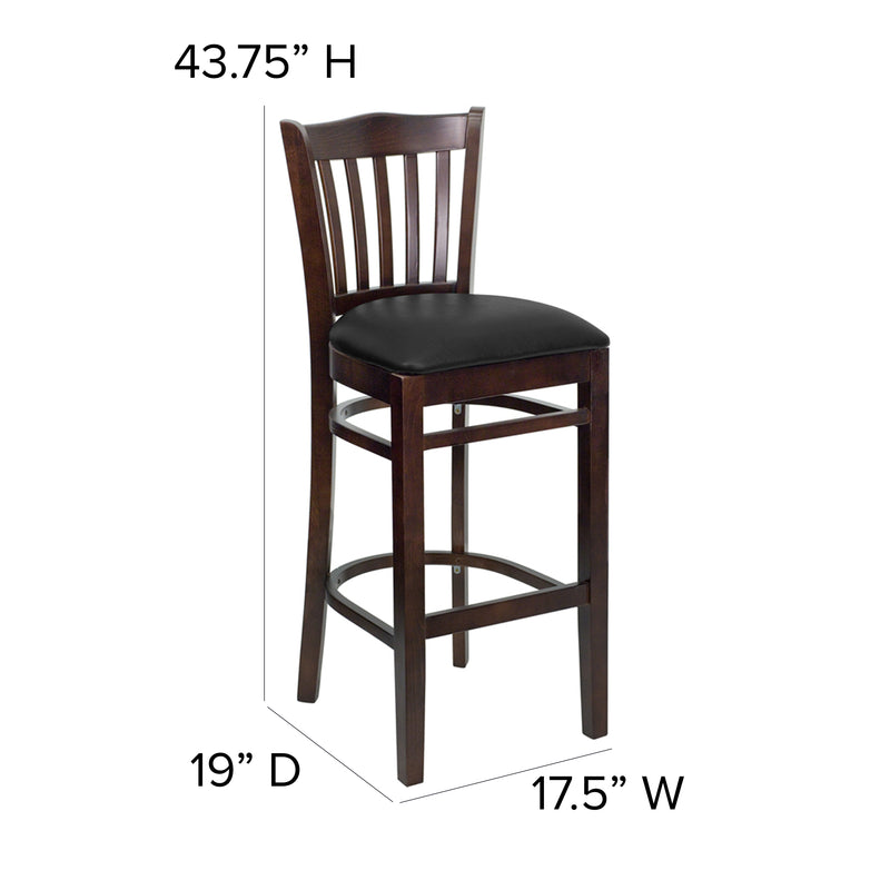 Walnut Wood Stool-Blk Vinyl