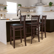 Walnut Wood Stool-Blk Vinyl