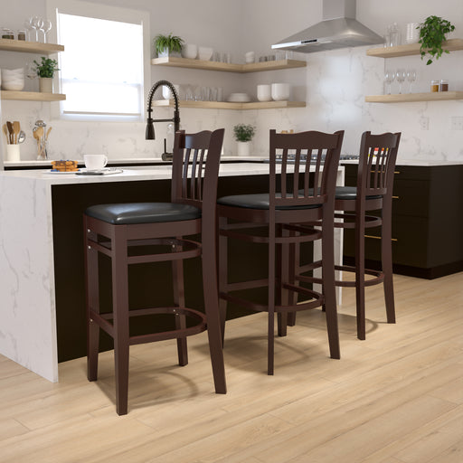 Walnut Wood Stool-Blk Vinyl