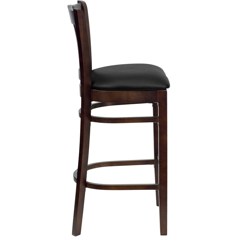 Walnut Wood Stool-Blk Vinyl