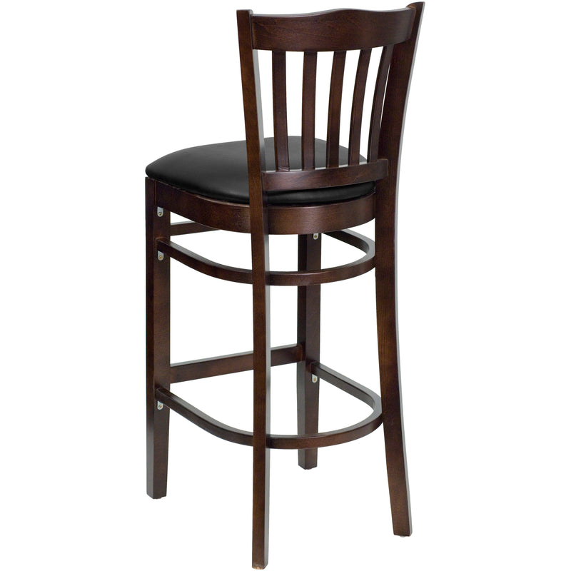 Walnut Wood Stool-Blk Vinyl