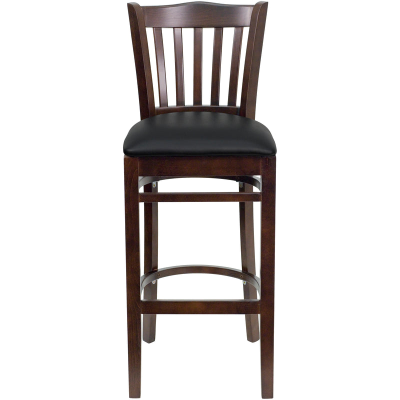 Walnut Wood Stool-Blk Vinyl