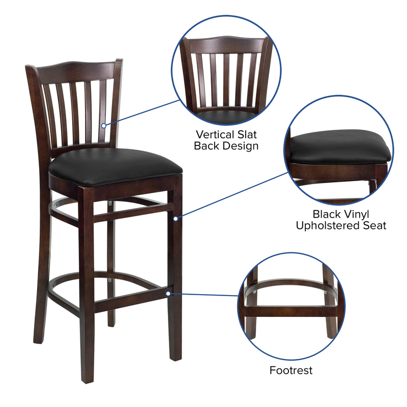 Walnut Wood Stool-Blk Vinyl