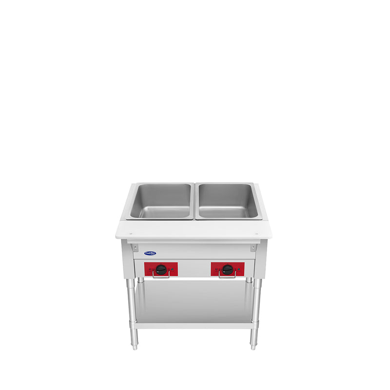 Atosa EHS-OW-2 electric 2 well steam table, front view from above showing the wells
