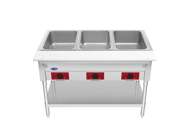 Atosa EHS-OW-3 electric 3 well steam table, front view with controls