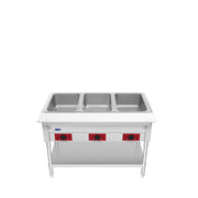 Atosa EHS-OW-3 electric 3 well steam table, front view from above showing the wells