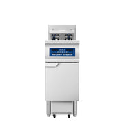 Atosa CookRite AEFF-50-1 single vat 50 lb electric fryer with built-in filtration, front view
