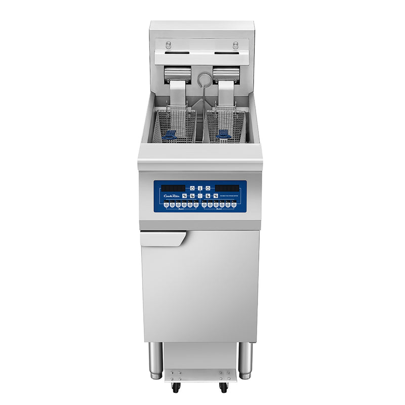 Atosa CookRite AEFF-50-1 electric fryer, top view of vat and baskets