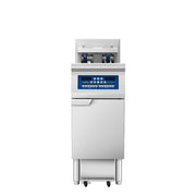Atosa CookRite AEFF-50-1T single split-vat electric fryer with built-in filtration, front view