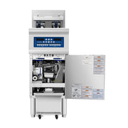 Atosa CookRite AEFF-50-1T electric fryer, door open showing built-in filtration