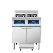 Atosa CookRite AEFF-50-2 double vat electric fryer with built-in filtration, front view