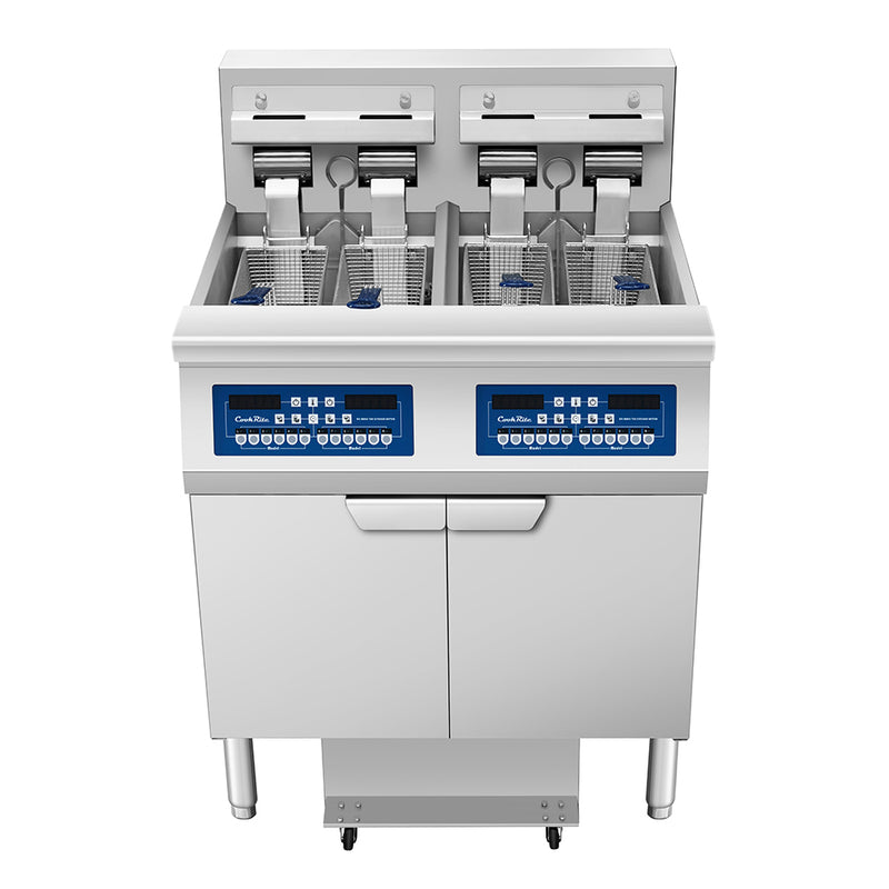 Atosa CookRite AEFF-50-2 electric fryer, top view of two full vats