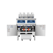 Atosa CookRite AEFF-50-2B electric fryer, doors open showing built-in filtration