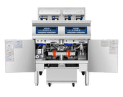 Atosa CookRite AEFF-50-2T electric fryer, doors open showing built-in filtration