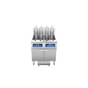 Atosa CookRite AEFF-50-2TB electric fryer, top view of full vat and split vat with auto lift