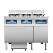 Atosa CookRite AEFF-50-3 triple vat electric fryer with built-in filtration, front view