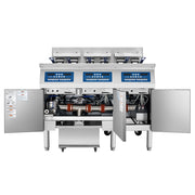 Atosa CookRite AEFF-50-3 electric fryer, doors open showing built-in filtration