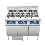Atosa CookRite AEFF-50-3T electric fryer, top view of full vats and split vat