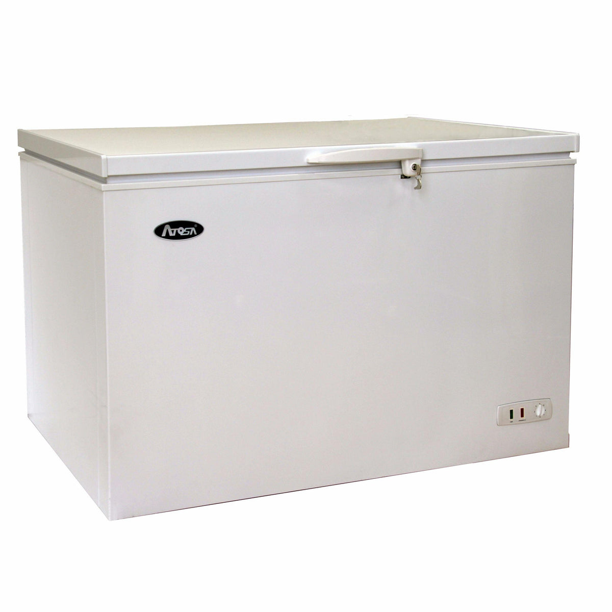 Atosa MMF9110 41 Angle Curved Glass Top Chest Freezer - 10 Cu. Ft.
