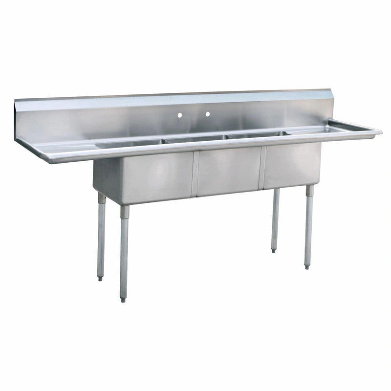 Atosa USA MRSB-3-D Prep Sink 18 Gauge Stainless Steel 3 Compartment Sink with Drainboards - 120-Inches WILL CALL ONLY