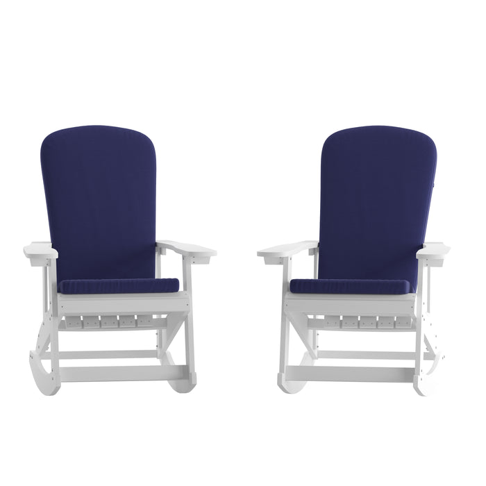 2PK White Chairs-Blue Cushions