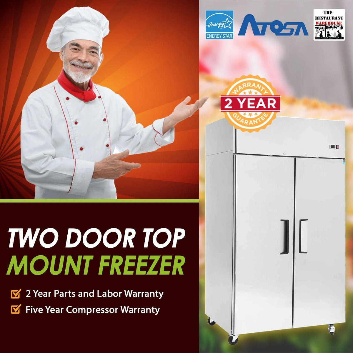 52 Inch Atosa Commercial Freezer MBF8002 T Series Vertical Cooler,Stai –  APPLIANCE BAY AREA