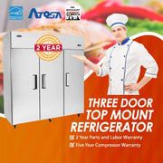 Atosa USA MBF8006 Series Stainless Steel 78-Inch Three Door Upright Refrigerator - Energy Star Rated