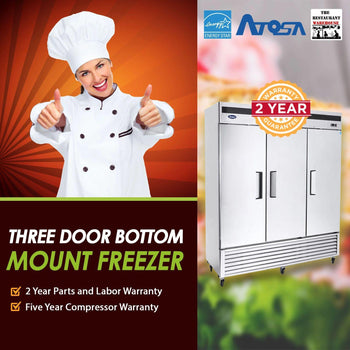 Atosa USA MBF8504 Series Stainless Steel 82-Inch Three Door Upright Freezer - Energy Star Rated