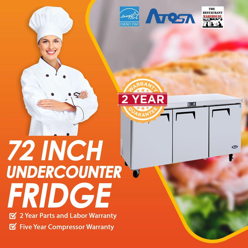 Atosa USA MGF8404 Undercounter 72-Inch Three Door Refrigerator - Energy Star Rated