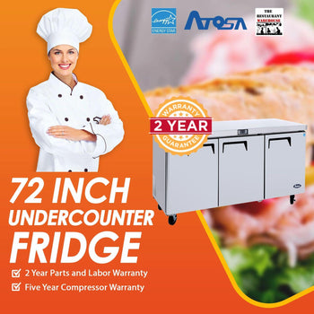 Atosa USA MGF8404 Undercounter 72-Inch Three Door Refrigerator - Energy Star Rated