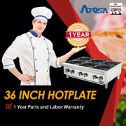 Atosa USA ATHP-36-6 Heavy Duty Stainless Steel 36-Inch Six Burner Hotplate - Propane