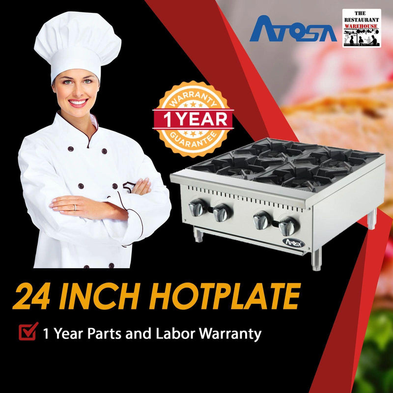 Atosa USA ATHP-24-4 Heavy Duty Stainless Steel 24-Inch Four Burner Hotplate - Propane