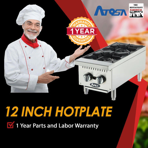 Atosa USA ATHP-12-2 Heavy Duty Stainless Steel 12-Inch Two Burner Hotplate - Propane