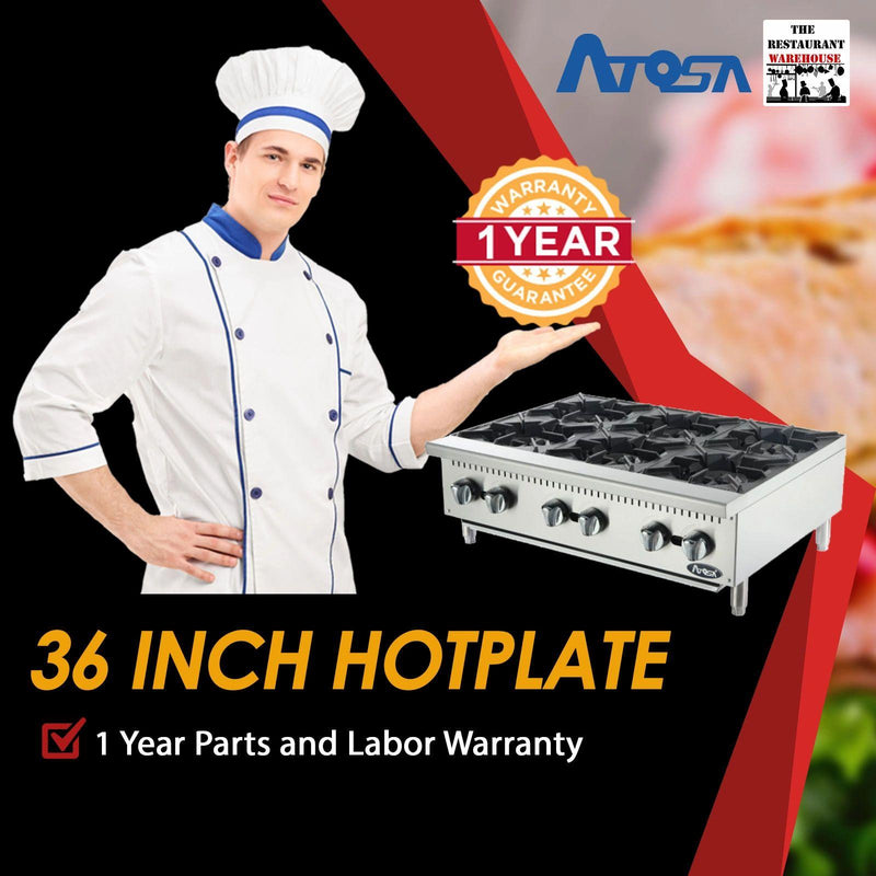Atosa USA ATHP-36-6 Heavy Duty Stainless Steel 36-Inch Six Burner Hotplate - Natural Gas
