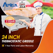 Atosa USA ATMG-24T 24-Inch Thermostatically Controlled Griddle Propane, LP