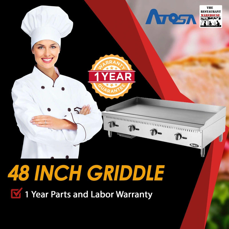Atosa USA ATMG-48 Heavy Duty Stainless Steel 48-Inch Manual Griddle - Natural Gas