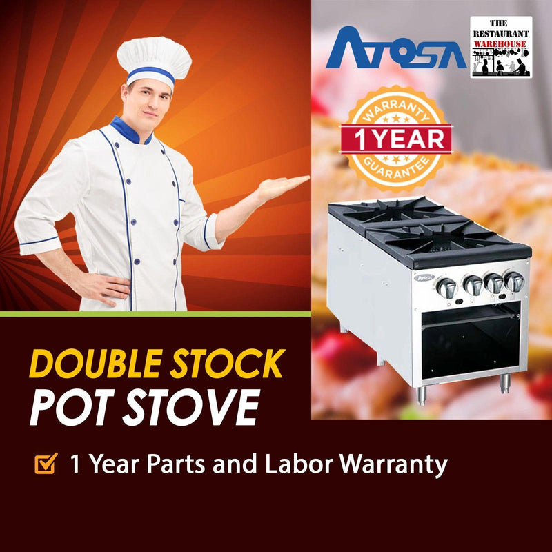 Atosa USA ATSP-18-2 Heavy Duty Stainless Steel 18-Inch Double Burner Stock Pot Stove - Propane