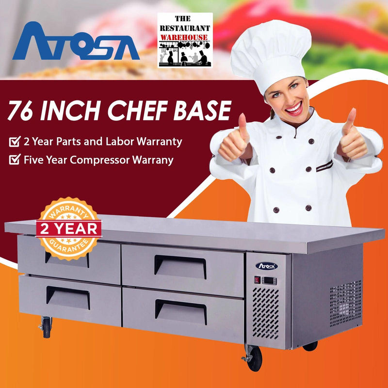 Atosa USA MGF8454 76-Inch Chef Base Refrigerated Equipment Stand