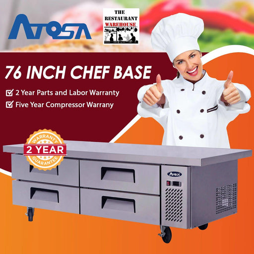 Atosa USA MGF8454 76-Inch Chef Base Refrigerated Equipment Stand