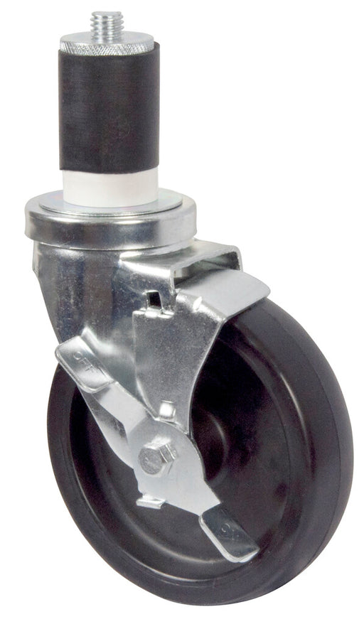 BK Resources 5SBR-RA-LDP-PS6 5" Polyolefin Swivel Expanding Stem Caster With 1-5/8" Expanding Stem & Top Lock Brake For Work Table - Qty 6