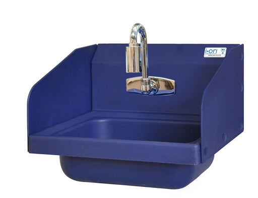 BK Resources APHS-W1410-1SSFA Ion™ Blue Antimicrobial Hand Sink, 1 Hole,  14”x10” W/ Sensor Faucet Adapter & Side Splash