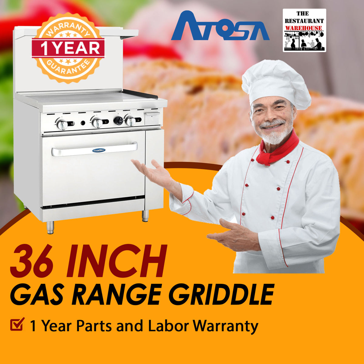 Atosa USA AGR-4B36GR Four Burner 36-Inch Griddle Propane Gas Range